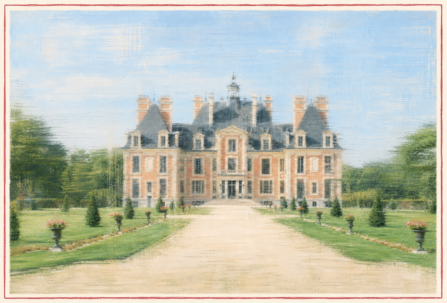 Vue picturale du Château de Nainville-les-Roches et de ses jardins